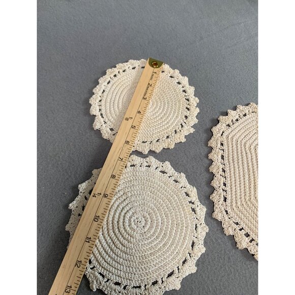 Handmade Crochet Lace Hot Pads plates Set of 3 Beige Cotton - Picture 10 of 15